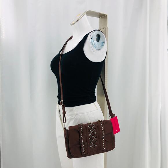 elleven k. Brown Faux Leather Chain and Stud Crossbody Bag - Picture 1 of 7